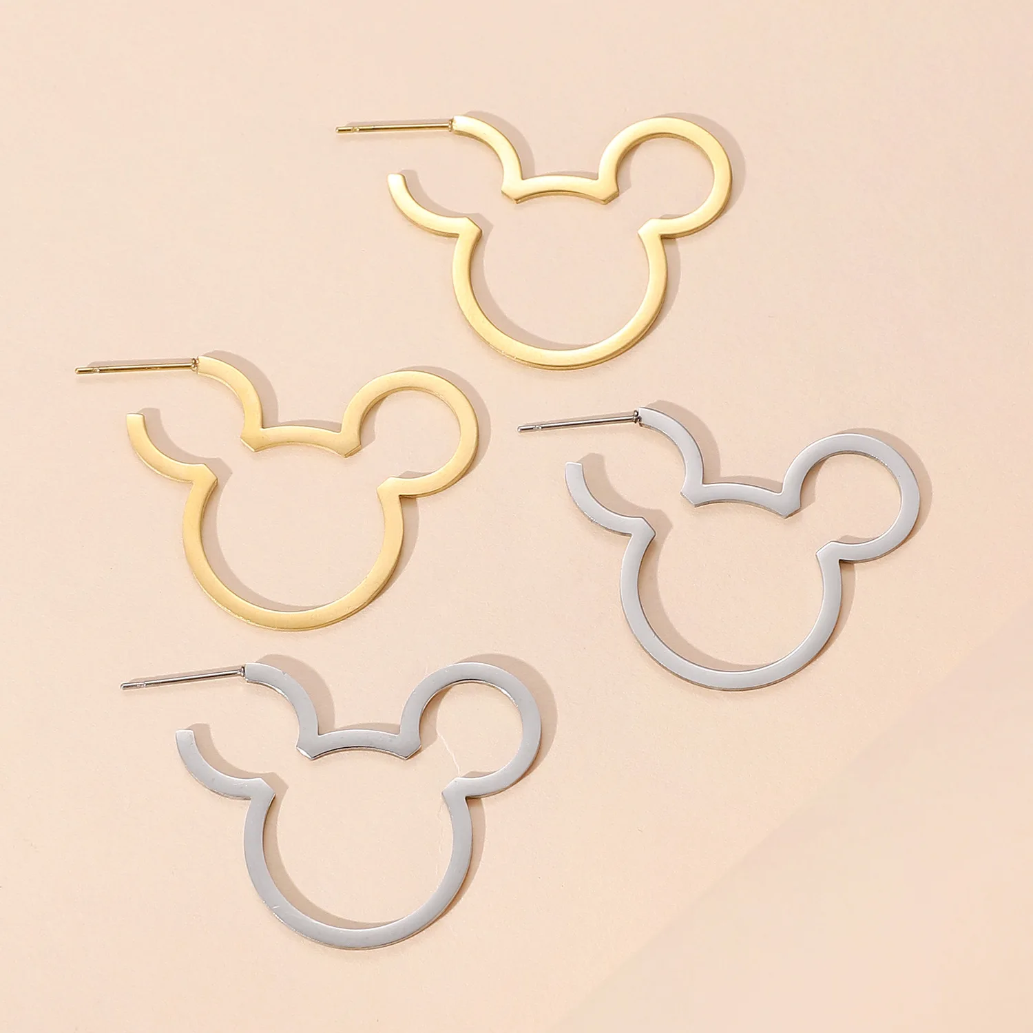 Fashion Gold Color Mini Cartoon Cute Mouse Stud Earrings For Women Girls Korean Perforated Earrings Gift