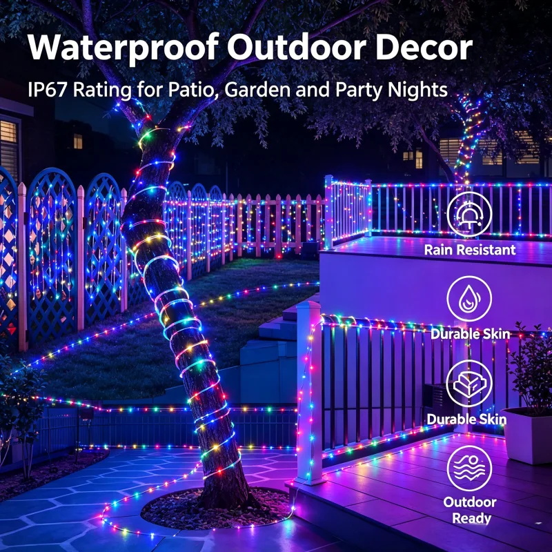 RGB LED Light String Intelligent Control Outdoor Lantern Party Leather Line Lamp IP67 Music Light String Holiday Decoration