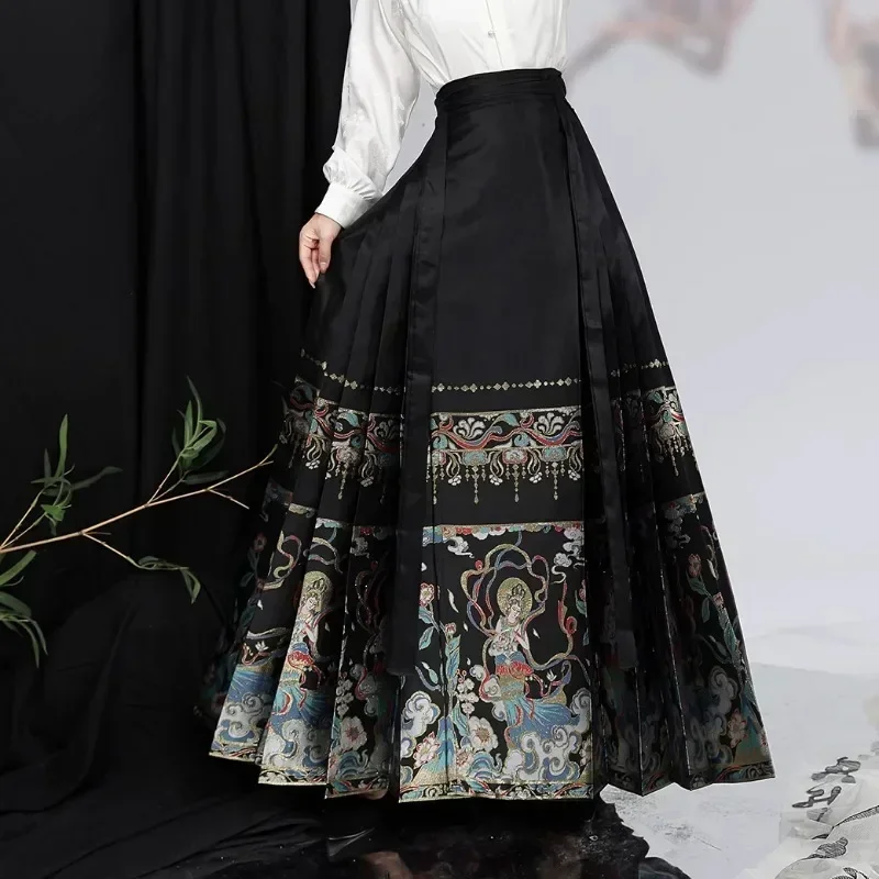 Chinese Stand Kraag Zwarte Jacquard Top Imitatie Make-up Bloem Paard Gezicht Rok Hanfu Vrouwen Ming-dynastie Prinses Kostuums