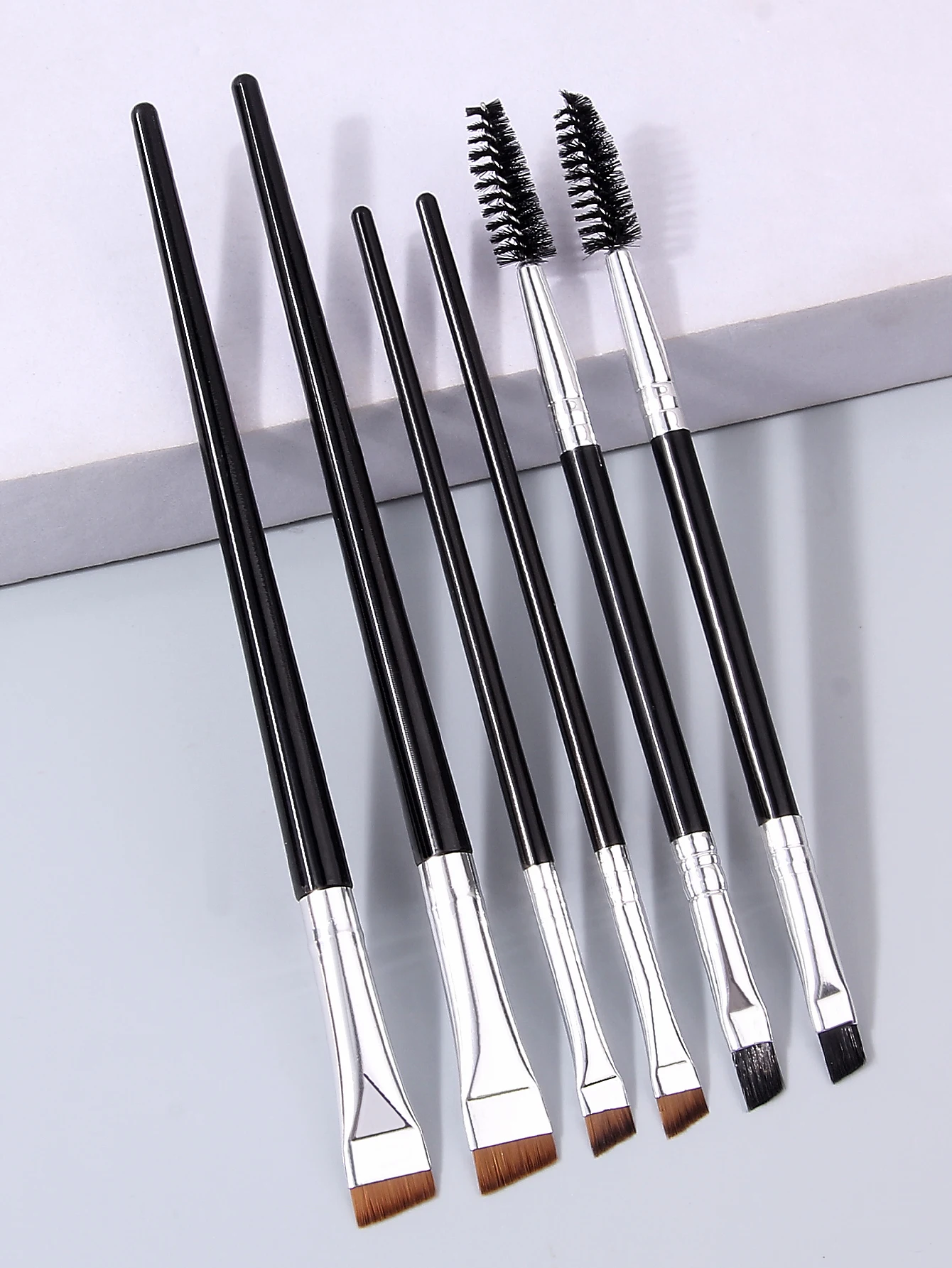 6PCS Professional Eye Brush Set, Sickle/Angled Liner & Spiral Lash/Brow Tools, Soft Synthetic Fiber Travel Kit for Beginners