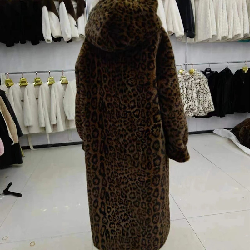 2024 Winter Jacket Long Warm Thick Leopard Dluffy Faux Fur Coat Women Artificial Mink Print Loose Luxury Designer Clothing Women