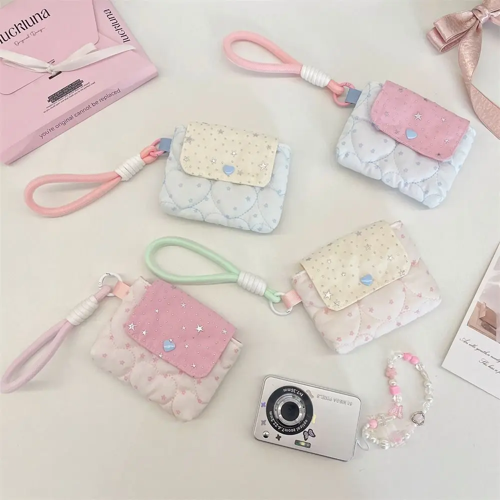 Snap Closure Quilted Star Glitter Card Bag Cute with Lanyard Cloth Printed Wallet Korean Style Multiple Card Small Storage Bag