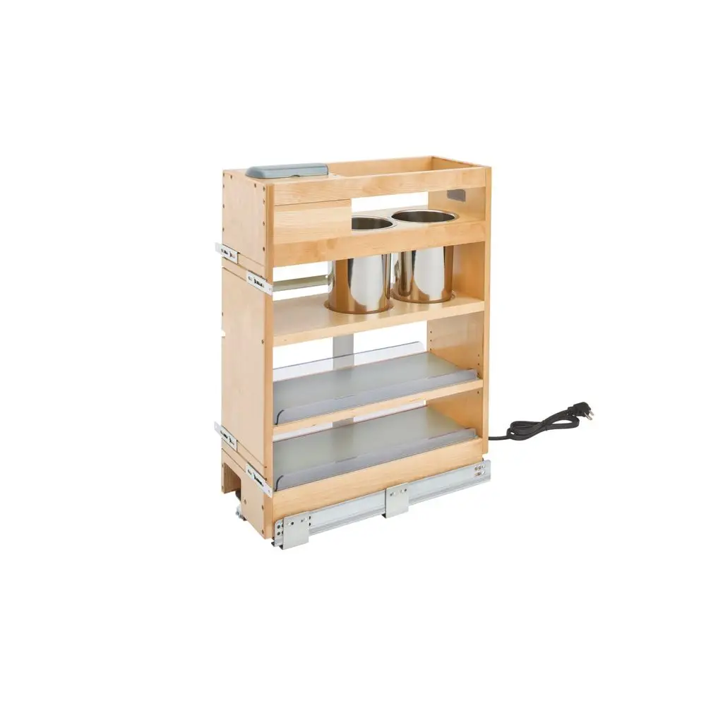 

Wood Vanity Cabinet Outlet Pullout Grooming Organizer w SoftClose