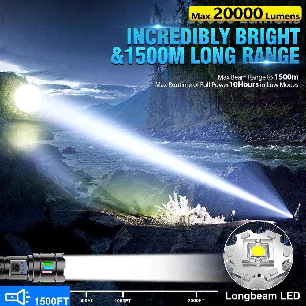 Imagem -02 - Lanterna Led Fluorescente Recarregável Foco Ajustável para Camping Presente ao ar Livre Super Brilhante Colorido Tático Novo