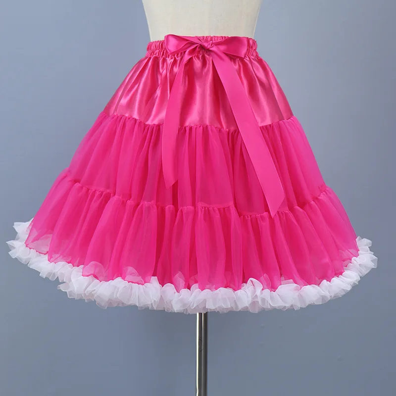 Women Girl Ruffled Short Petticoat Lolita Solid Color Fluffy Bubble Tutu Skirt Puffy Half Slip Prom Crinoline Underskirt No Hoop