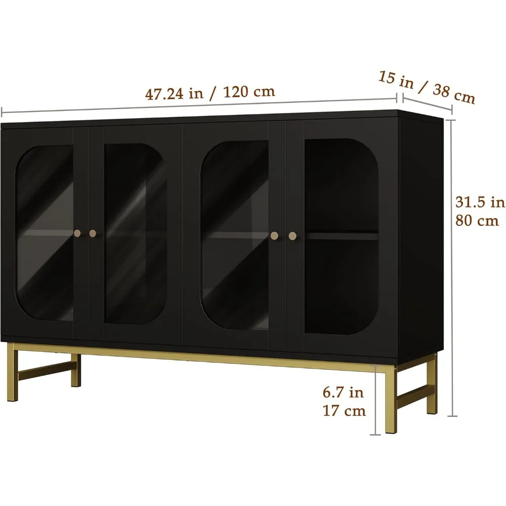Buffet Cabinet with Storage Modern Storage Cabinets with Glass Doors and Adjustable Shelves Accent Wood Credenza for Living Room image 6