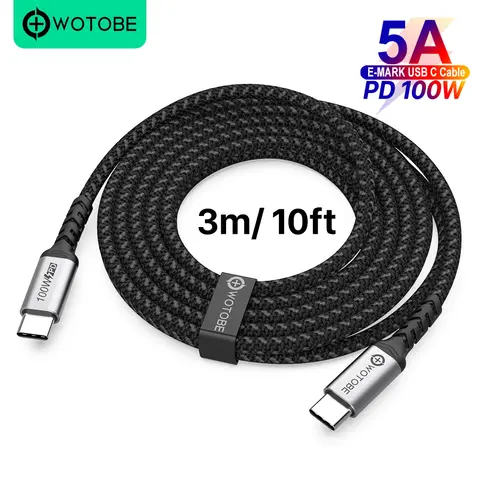 Cavo da USB C a USB C 3m 100W, WOTOBE lungo 10ft USB tipo-c 5A E Mark cavo intrecciato in Nylon a ricarica rapida compatibile MacBook Pro iPad