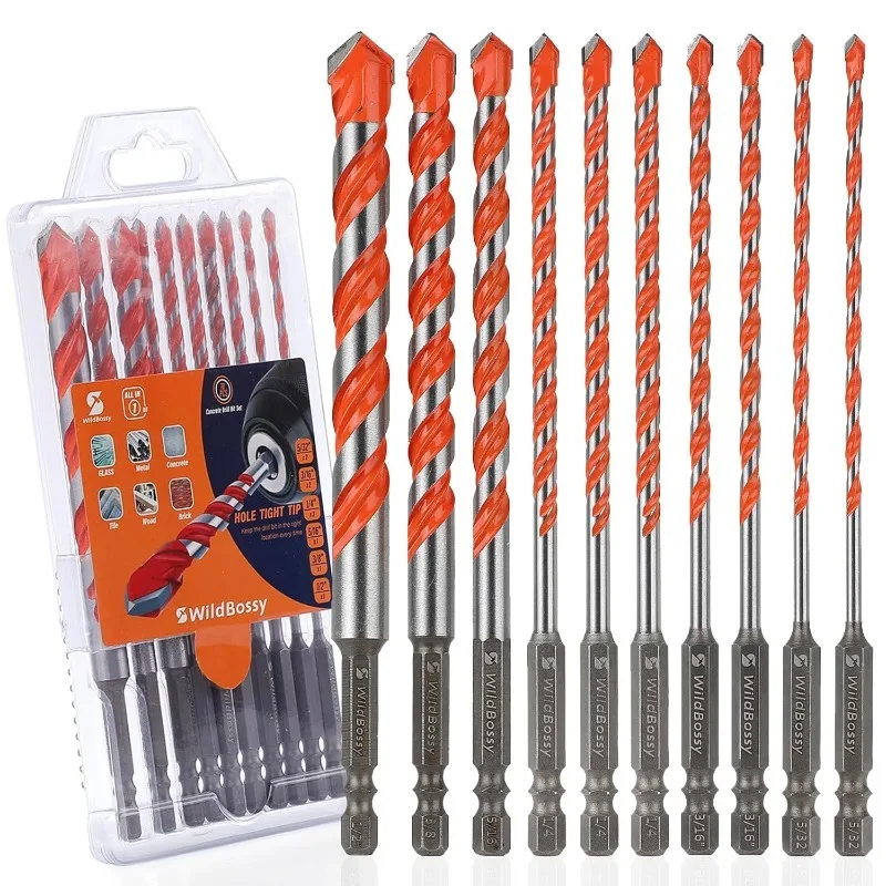 

Concrete Carbide Drill Bits Hex Shank Masonry Cement Tile Drill Bit Set for Glass/Brick/Plastic/Cement/Tile 5/32"-1/2" (10PCS)