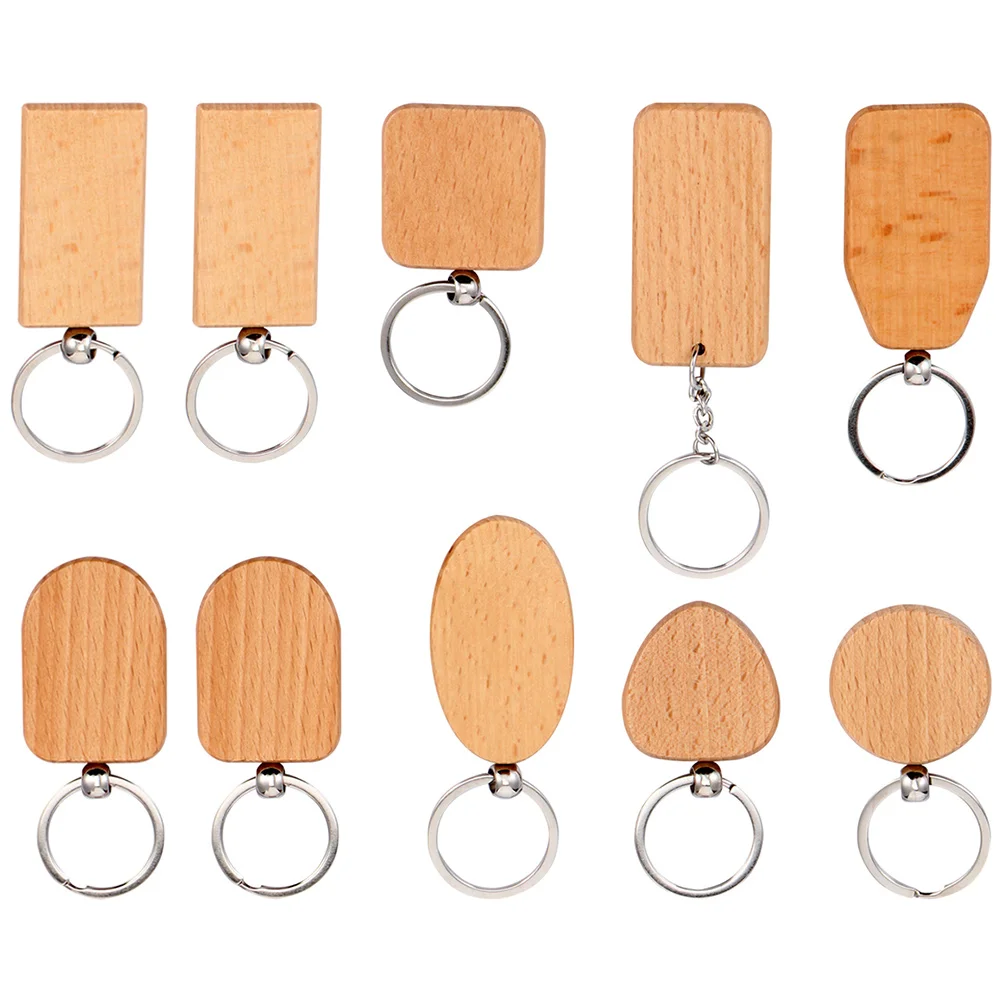 

10pcs Wooden Keychain Blanks Natural Unfinished Chains For Diy Crafts Rustic Blank Key Ring Key Pendant Aesthetic Diy Keychain