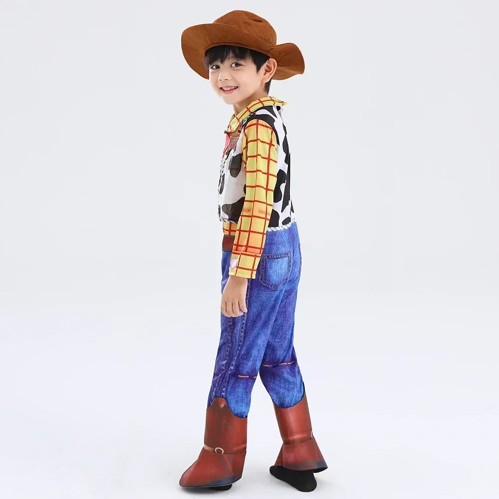 Boys Four Pieces Suits Cowboys Shirt+Vest+Pants Woody Cosplay Costume For Halloween Birthday Party Carnival Fancy Dress Up view 4