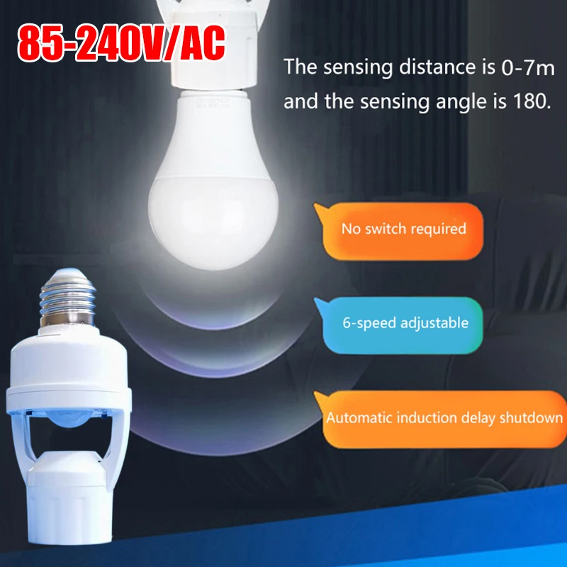 1Pcs E27 Radar Human Body Sensing Lamp Head Holder AC 100-240vs Crew Sensor Switch Lamp Base For Staircase Corridor Garage