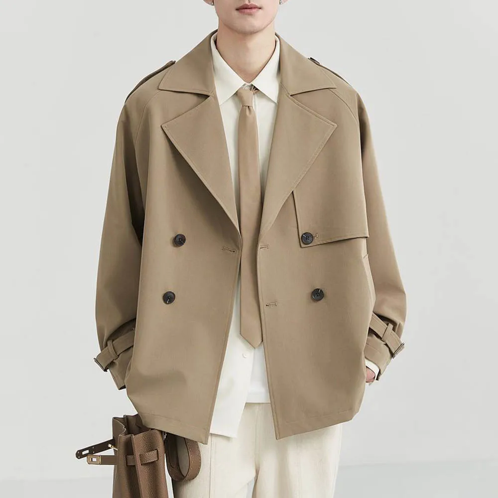 

Mens Autumn Coat Double-Breasted Plain Casual Suit Jacket Fashion Business Outdoor Versatile British Top Men'S Clothing 2025 New