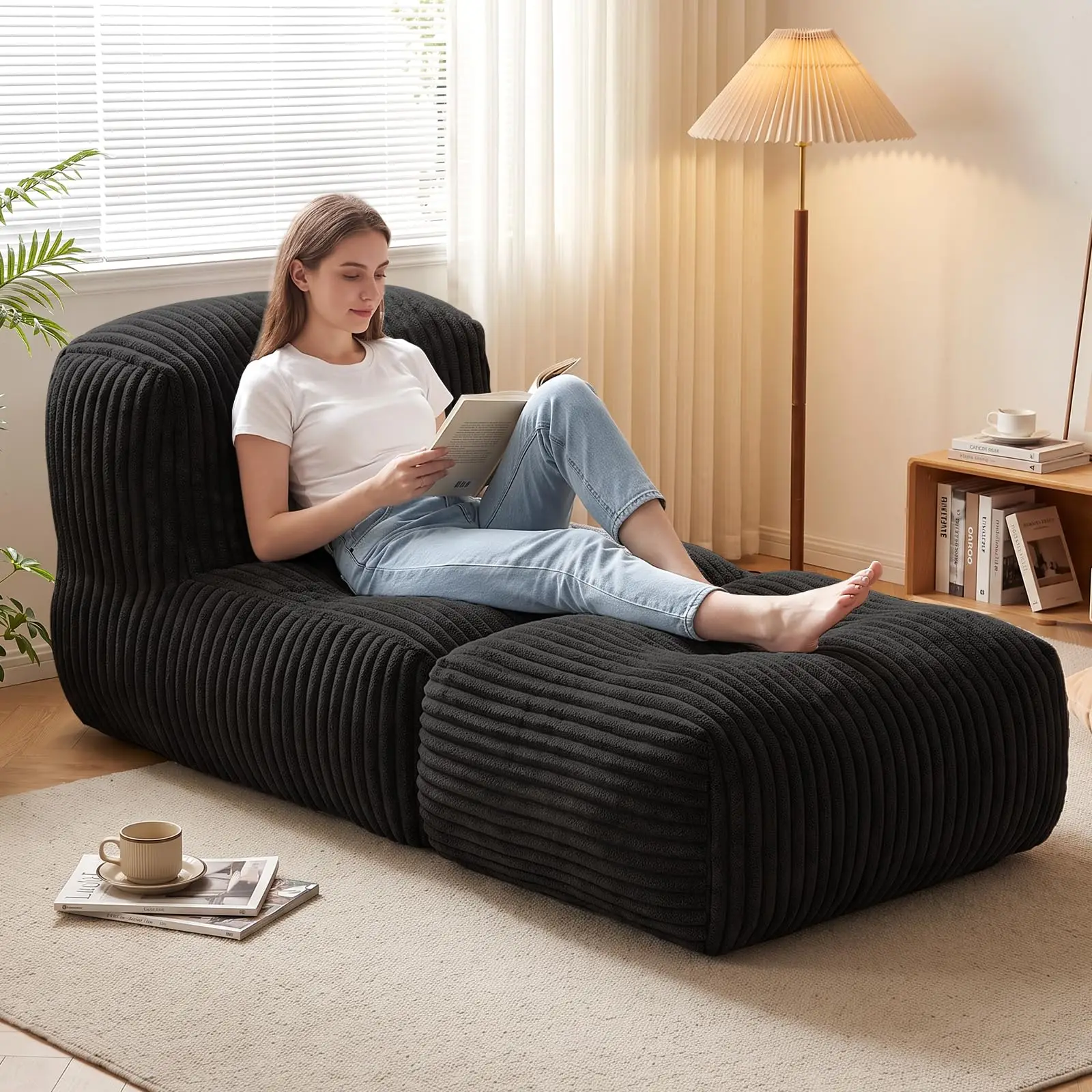 Big Bean Bag Chair for Adults, Large Corduroy Memory Foam Sofa for Bedroom