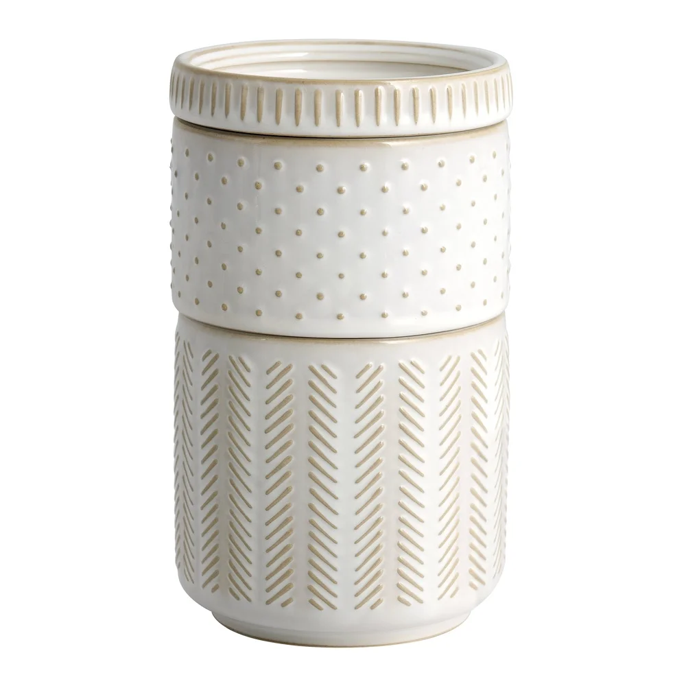 3-teiliges stapelbares Keramik-Glas-Set, handgefertigt, strukturiertes Design, Baumwollbälle, Q-Spitzen, persönliche Gegenstände, rustikale Heimdekoration