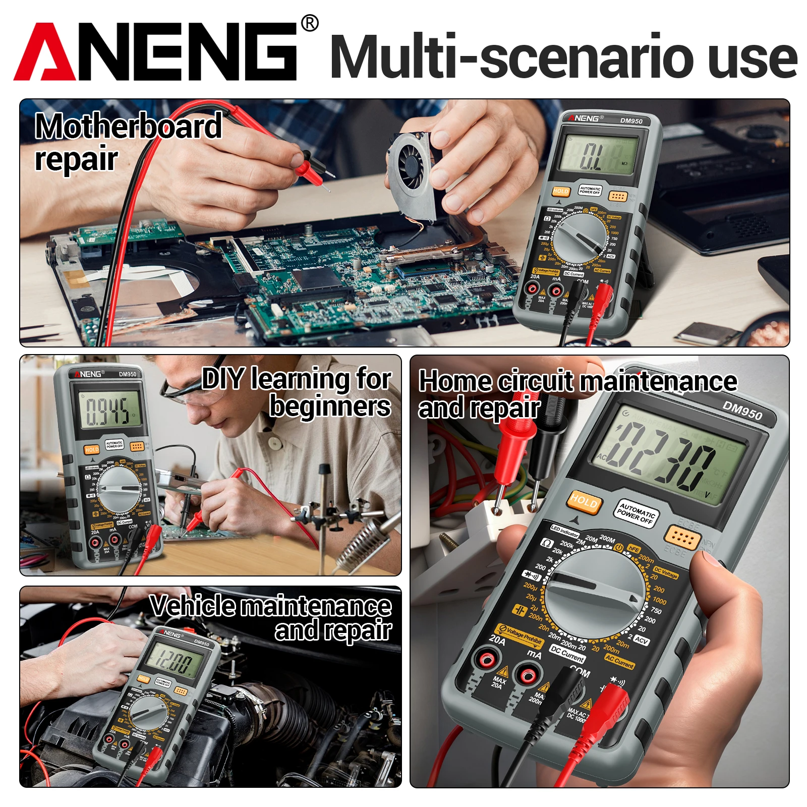ANENG DM950 Digital Multimeter 1999 Counts AC/DC Voltage Current Resistance Capacitance Anti-Burn with Diode and Continuity Test