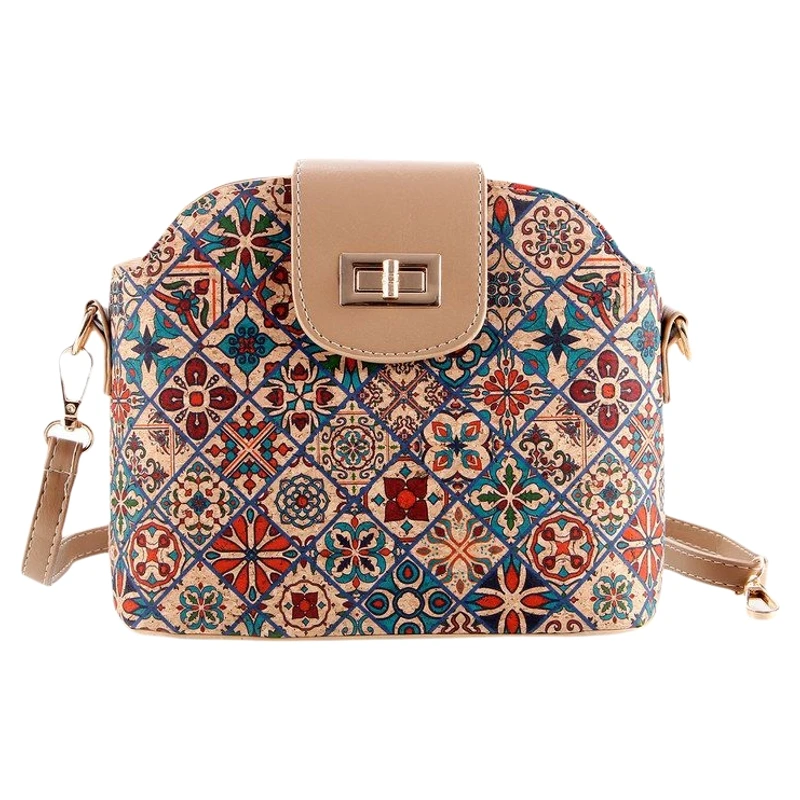 Retro Cork Tree Bark Geometric Pattern Small Square Women's Crossbody Bag with Buckle Clutch Bag for Daily Use American Retro...