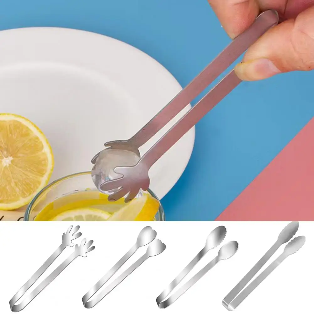 Easy to Clean Tongs Stainless Steel Mini Food Tongs Set Non-deformation Serving Clip for Cooking Appetizers Ice Cubes Heart Oval