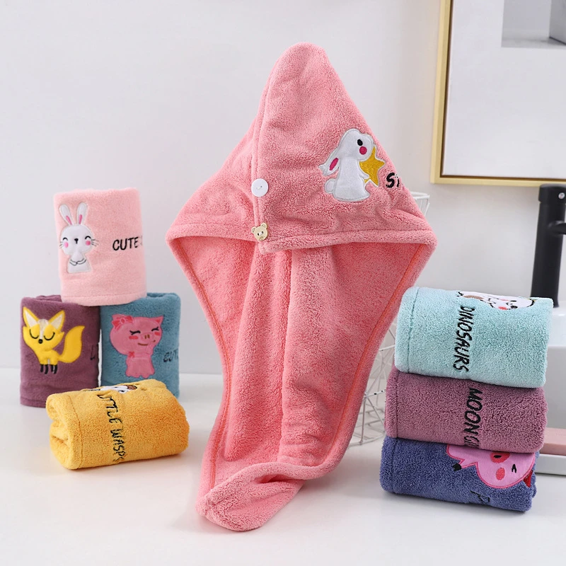 Purchase Products Microfiber Hair Towel Hair Cap With Button Feminine Bathroom Accessories Quick-drying Bathrobe Home Textile