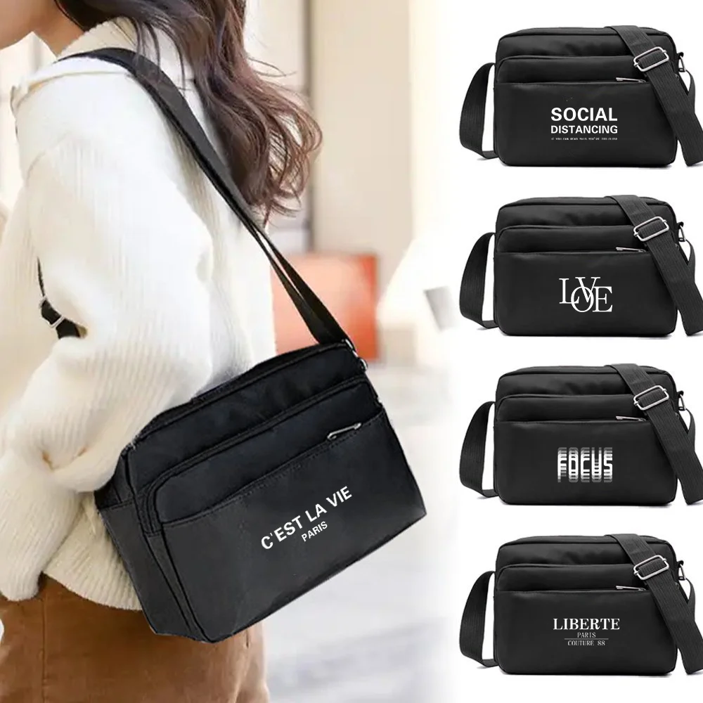 

Large Capacity Portable Fashion Crossbody Bag Text Printing Short Trip Storage Shoulder Bag Adjustable Strap Daily Shopping Bag