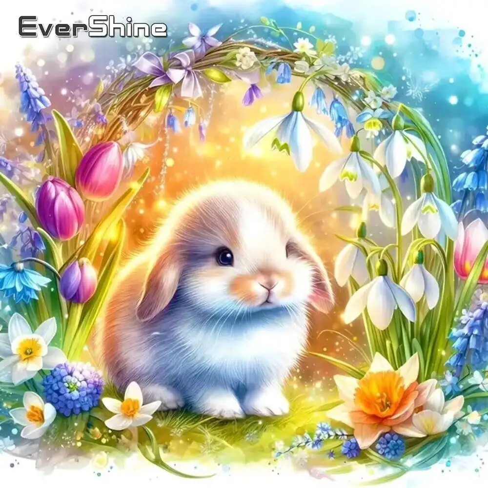 Evershine Diamant Mosaik Tier Kaninchen Cartoon Handwerk Kit Malerei Blume Voll Platz Runde Stickerei DIY Dekor Für Zuhause