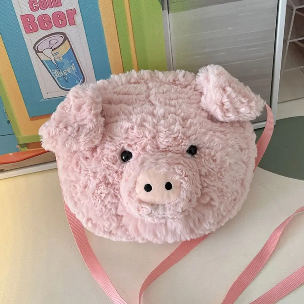 Portable Multicolor Plush Shoulder Bag Plush Cartoon Panda Piggy Cartoon Animal Handbag Large Capacity Casual Cross Body Bag