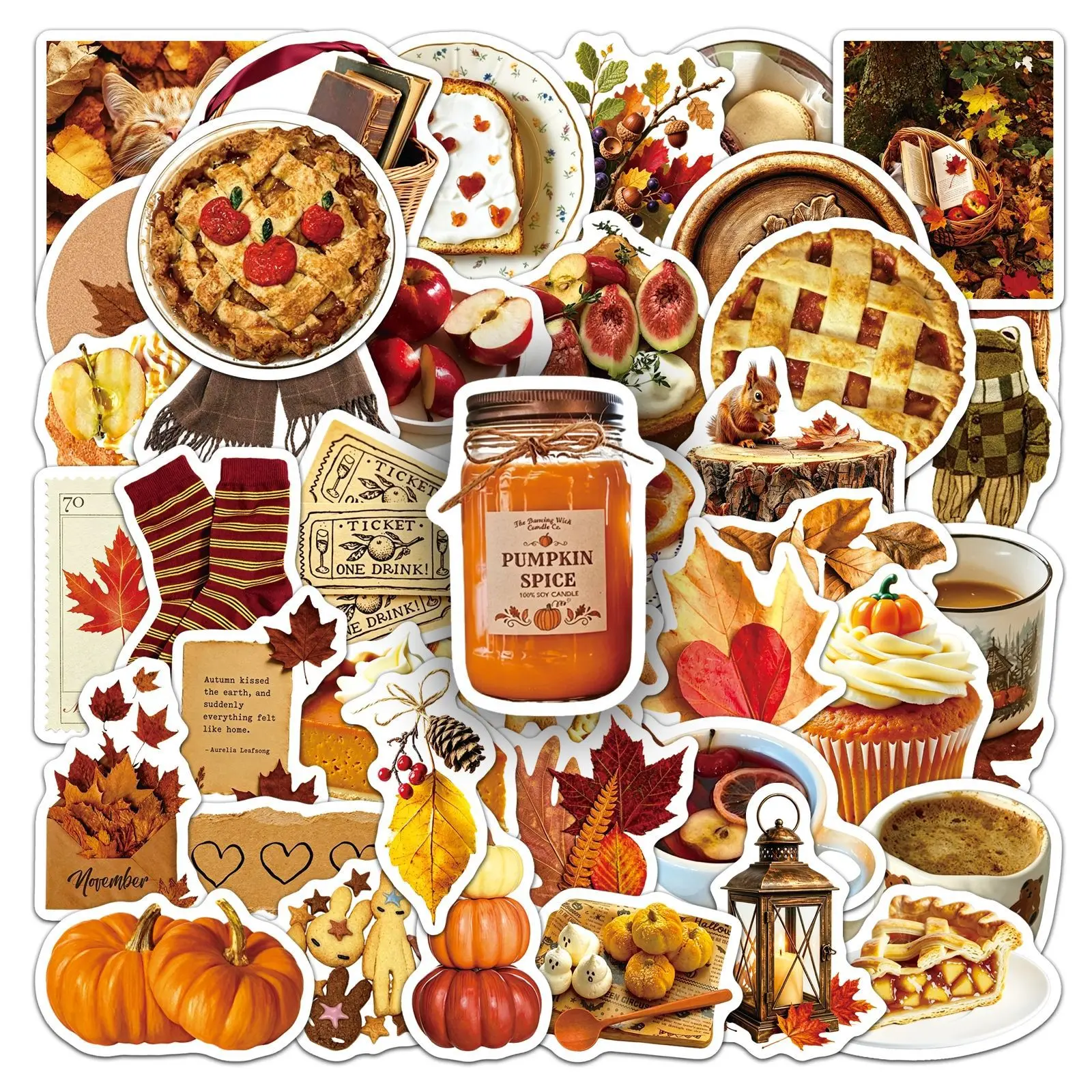 50 PCS Ins Style Brown Fallen Leaf Healing Autumn Season Mix Match Stickers Decorate Luggage Scrapbook Window Fridge Decals