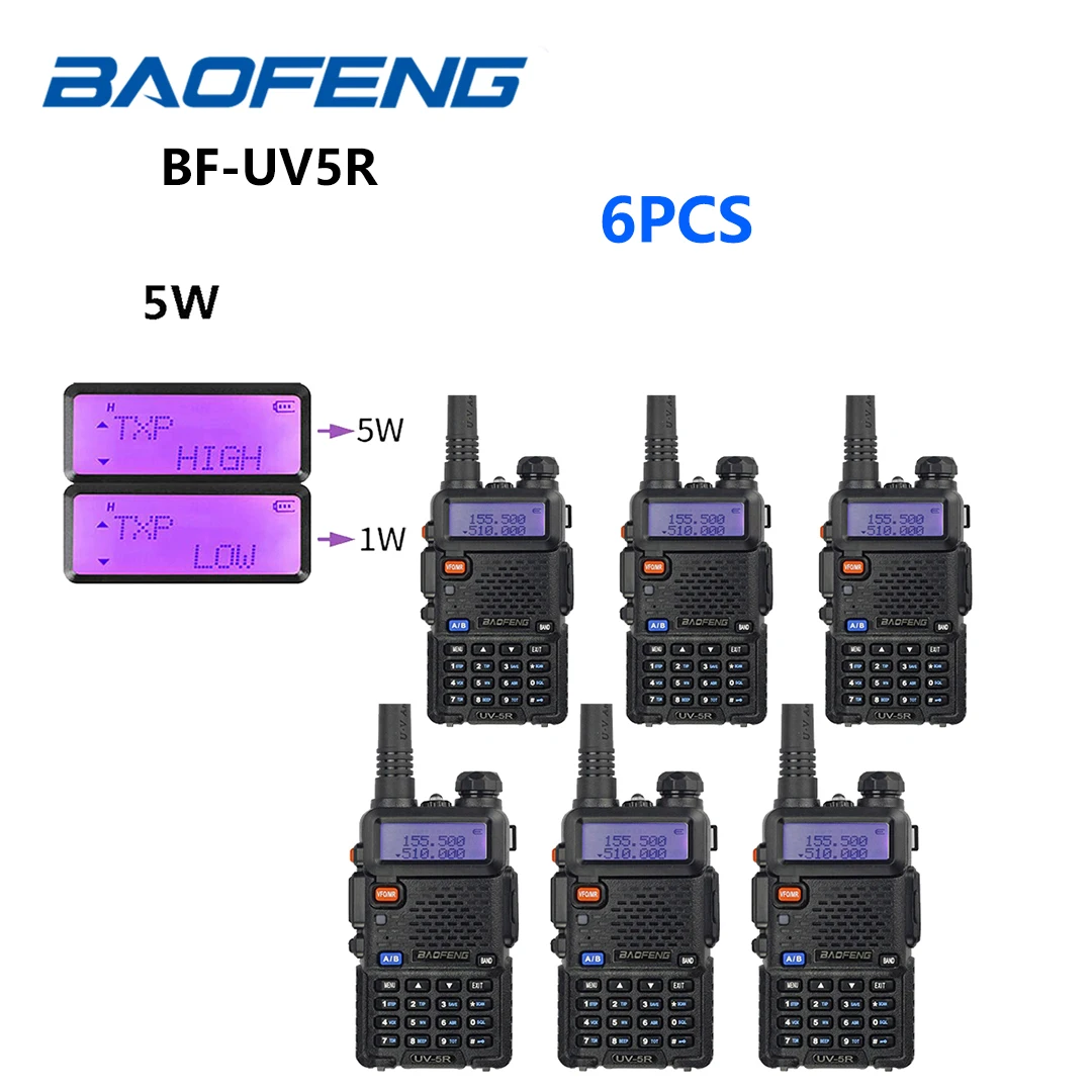 6PCS Baofeng UV-5R 5/8-Watt Dual Band Walkie Talkie VHF UHF Portable Two Way Radio