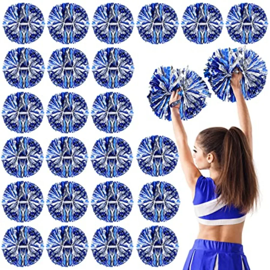 

24 Pack Cheerleading Pom Poms with Baton Hle 14.5 Inch Metallic Cheering Squad Pompoms for Team Sports Football Dance Cheering