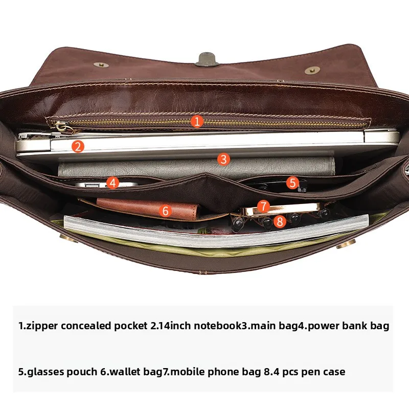 Valigetta in vera pelle per borsa per computer portatile da 15 pollici Borsa da lavoro formale Borse a tracolla in pelle di vacchetta per uomo