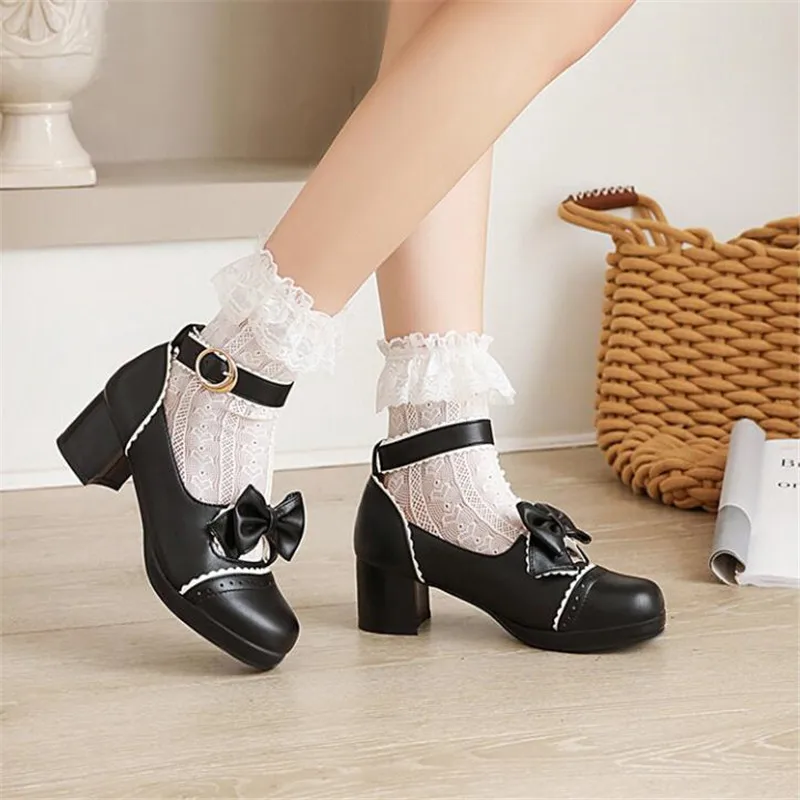 Ragazze tacchi alti per bambini JK Uniform Leather Shoes Ladies Sweet Bow Lolita Shoes Kids Princess Wedding Party Pumps taglia 29-39