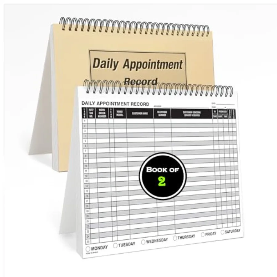 

Daily Appointment Record Log s 8." × " Spiral Bound Planner Durable 90# Paper Note for Auto Repair Shops Service Advisors and D