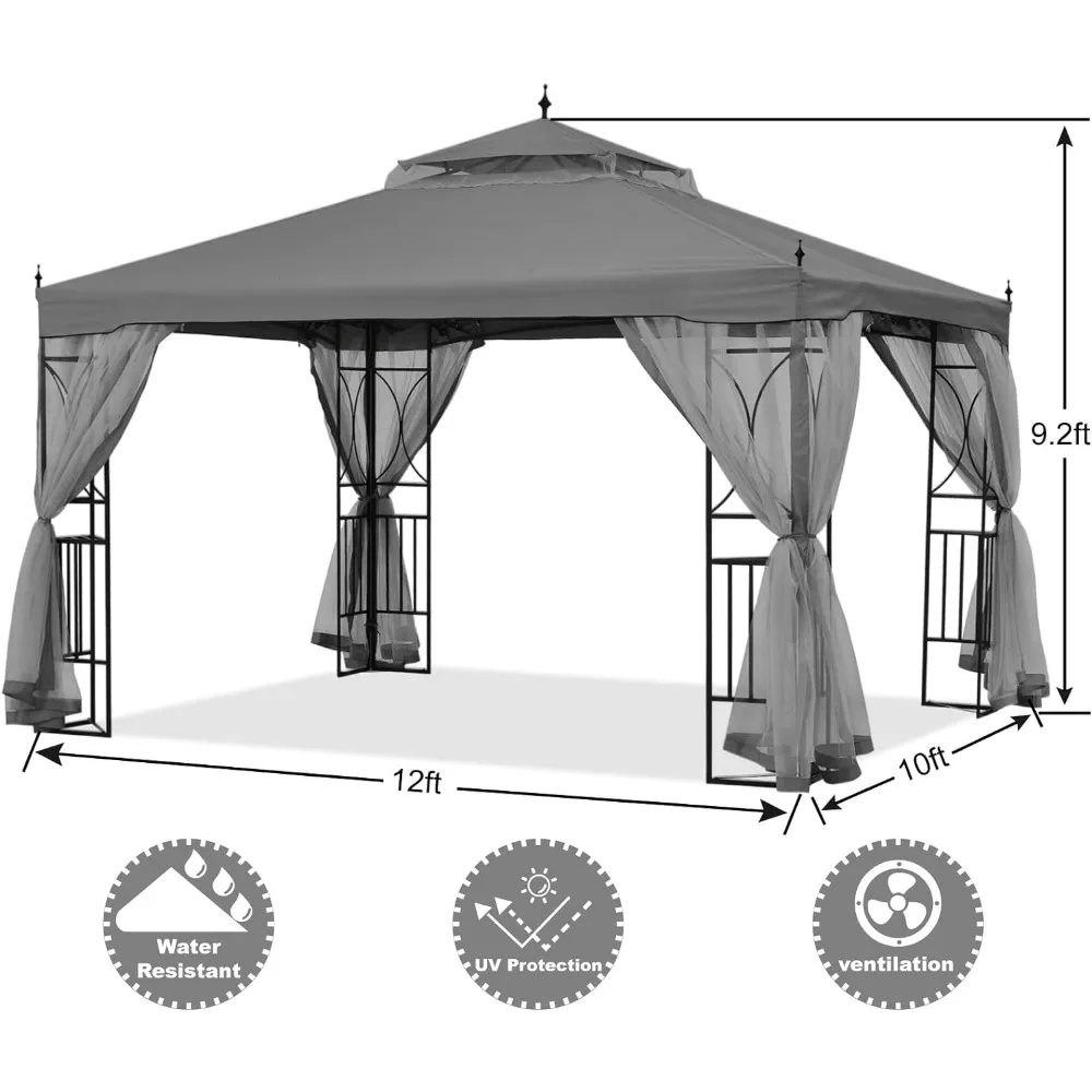 Patio Outdoor Gazebo 10X12 - Gazebo Canopy With Netting and Corner Frame Screen Wall for Backyard Roof Top Tent Camping Sunshade