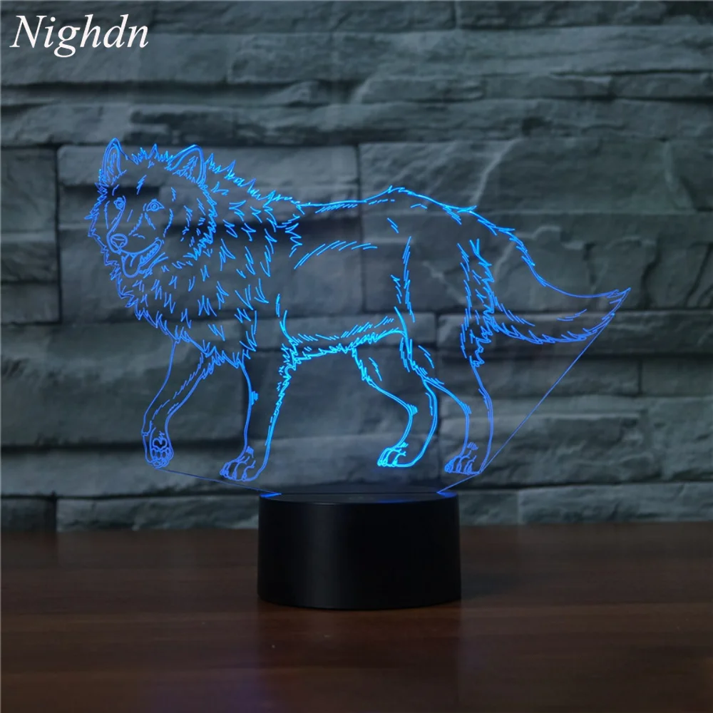 Nighdn Wolf 3D Lamp Led Night Light for Home Room Decor 7 Colors Touch USB Table Lamp Birthday Christmas Gift for Kids Men