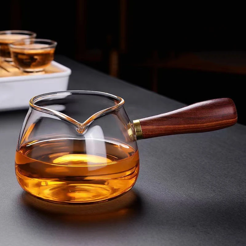 350ML Glas Tee Spender Kreative Fair Tasse Adler Mund Seite Holz Griff Hitzebeständige Kung Fu Tee Tasse Transparent teekanne