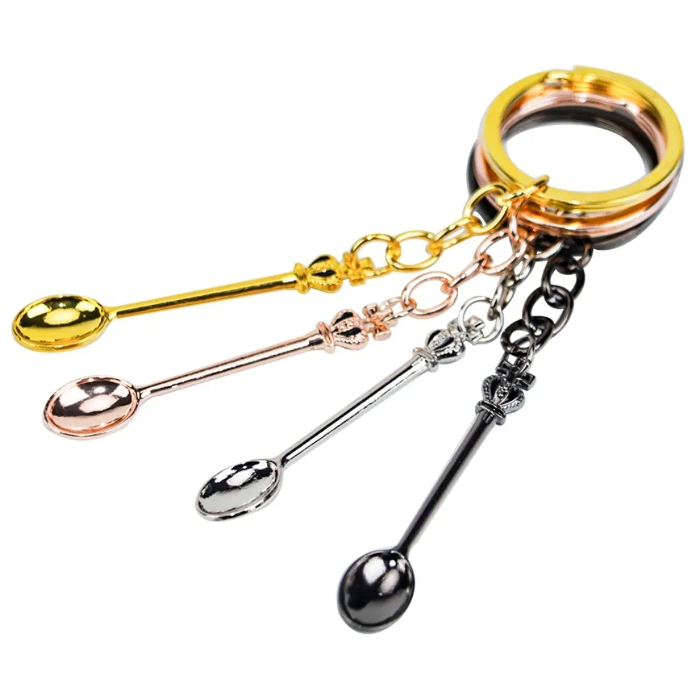 

Alice In Wonderland Mini Spoon Necklace Vintage Teaspoon Pendant Crown Keychain Jewelry Gift For Couple