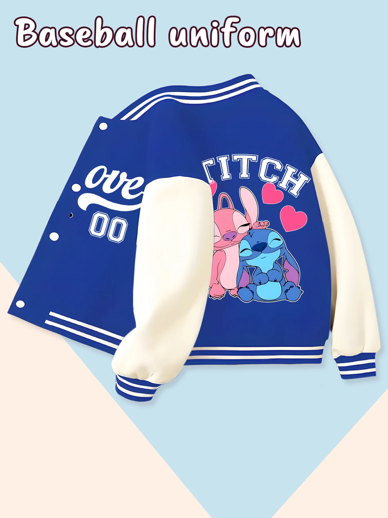 Disney fashion trend baseball jacket, suitable for daily sports and casual wear, printed with cute Stitch pattern, nice gift.