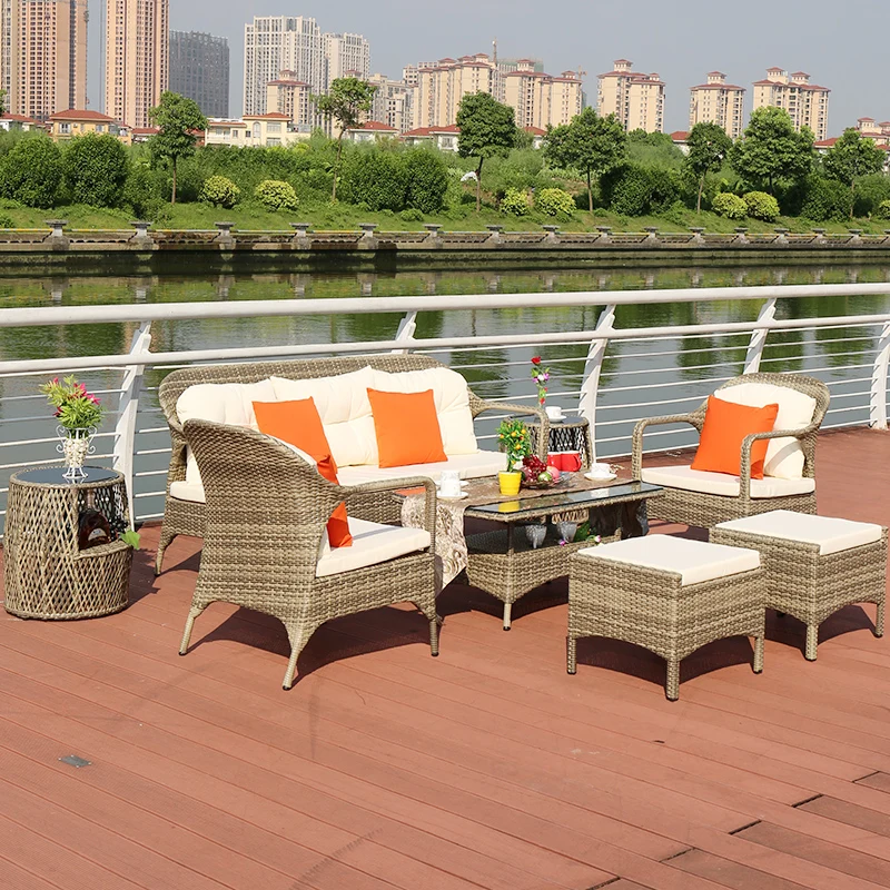 

Балкон Садовые диваны для отдыха Вилла Открытый простой садовый диван для проживания в семье Современная мебель из ротанга Sofá Do Jardim MHHYSF