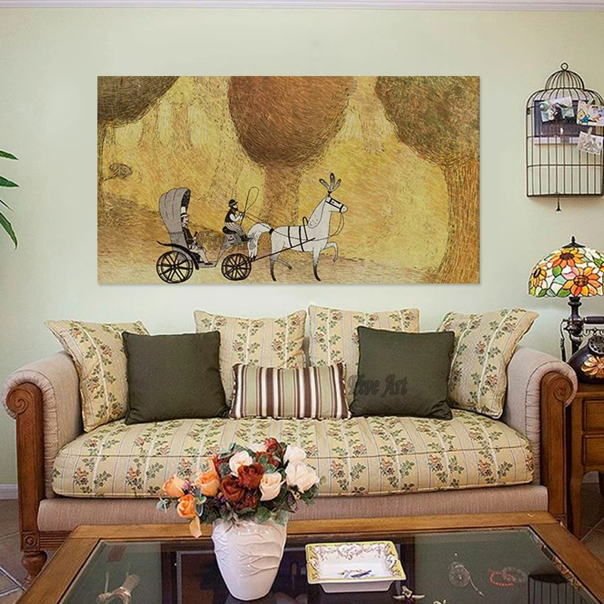 

People Ride In Carriages Abstract Oil Painting On Canvas High Quality Large Size Wall Picture For Living Room Acrylic Modern Art