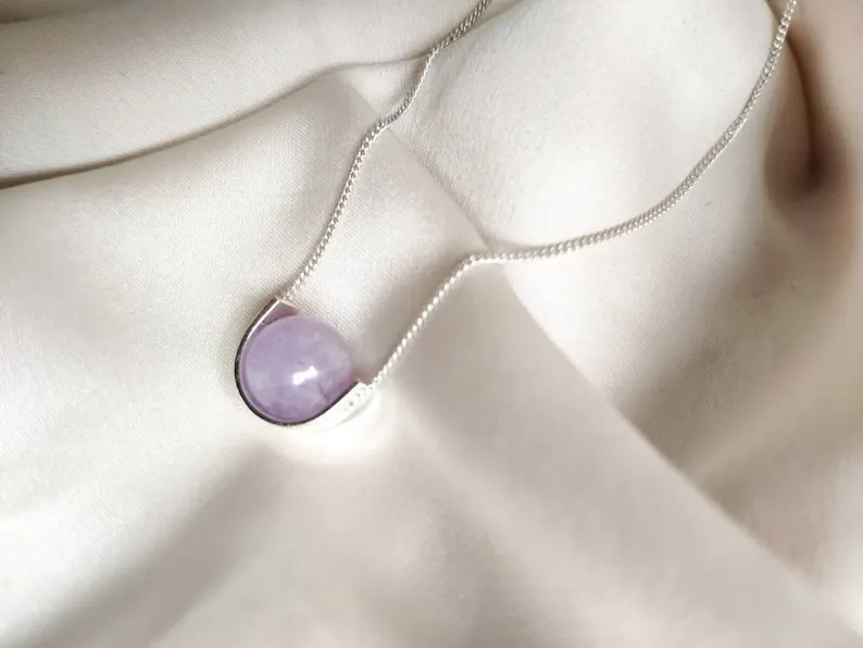 Lilac amethyst sterling silver necklace - 10mm purple gemstone fidget necklace for women, One stone minimalistic jewelry gift