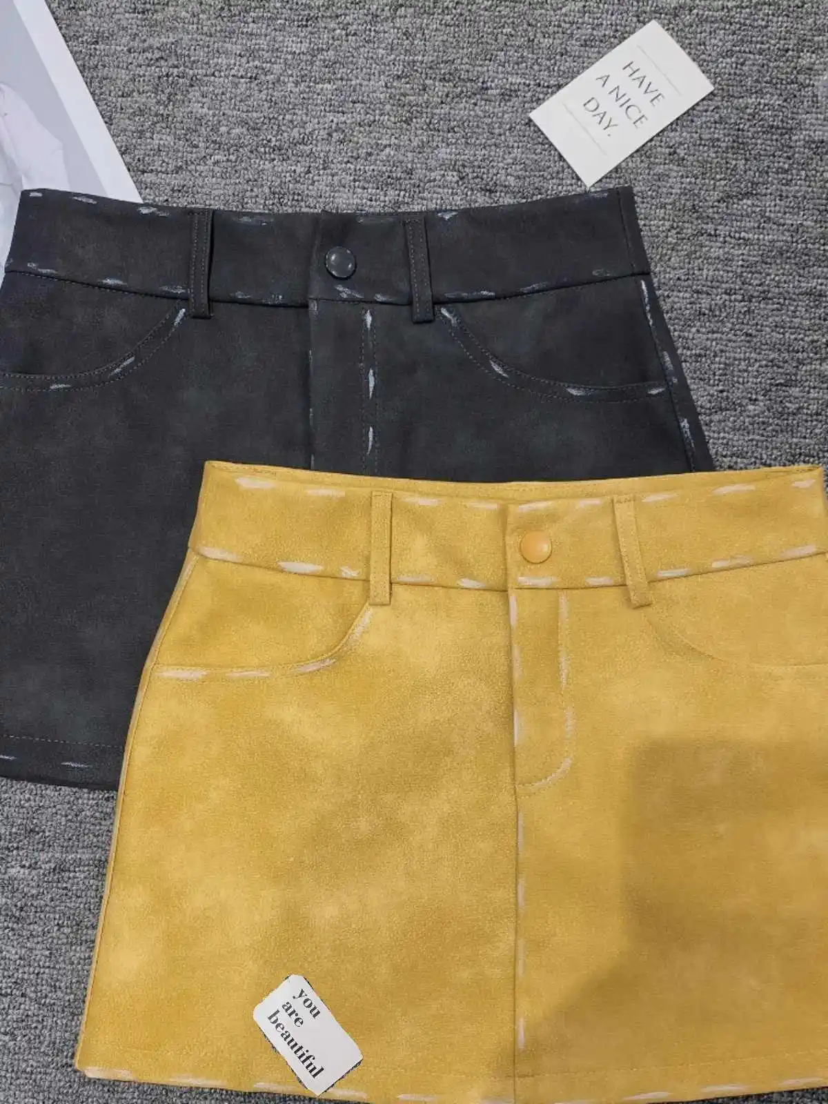 Women's Yellow A-line Micro Skirt Vintage Y2k Gyaru PU Leather Skirt Harajuku Mini Skirts Emo 2000s Fashion Clothes Summer 2025