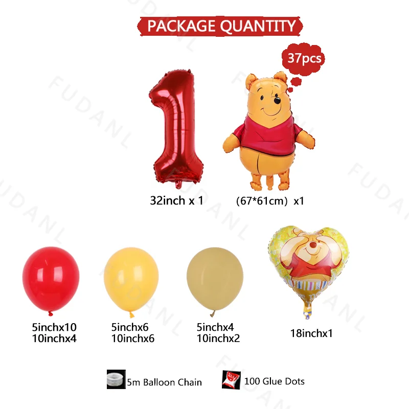 37pcs Disney Winnie The Pooh Theme Red Foil Number Balloons Set Kids Happy Birthday Party Decoration Supplies Baby Shower Gifts