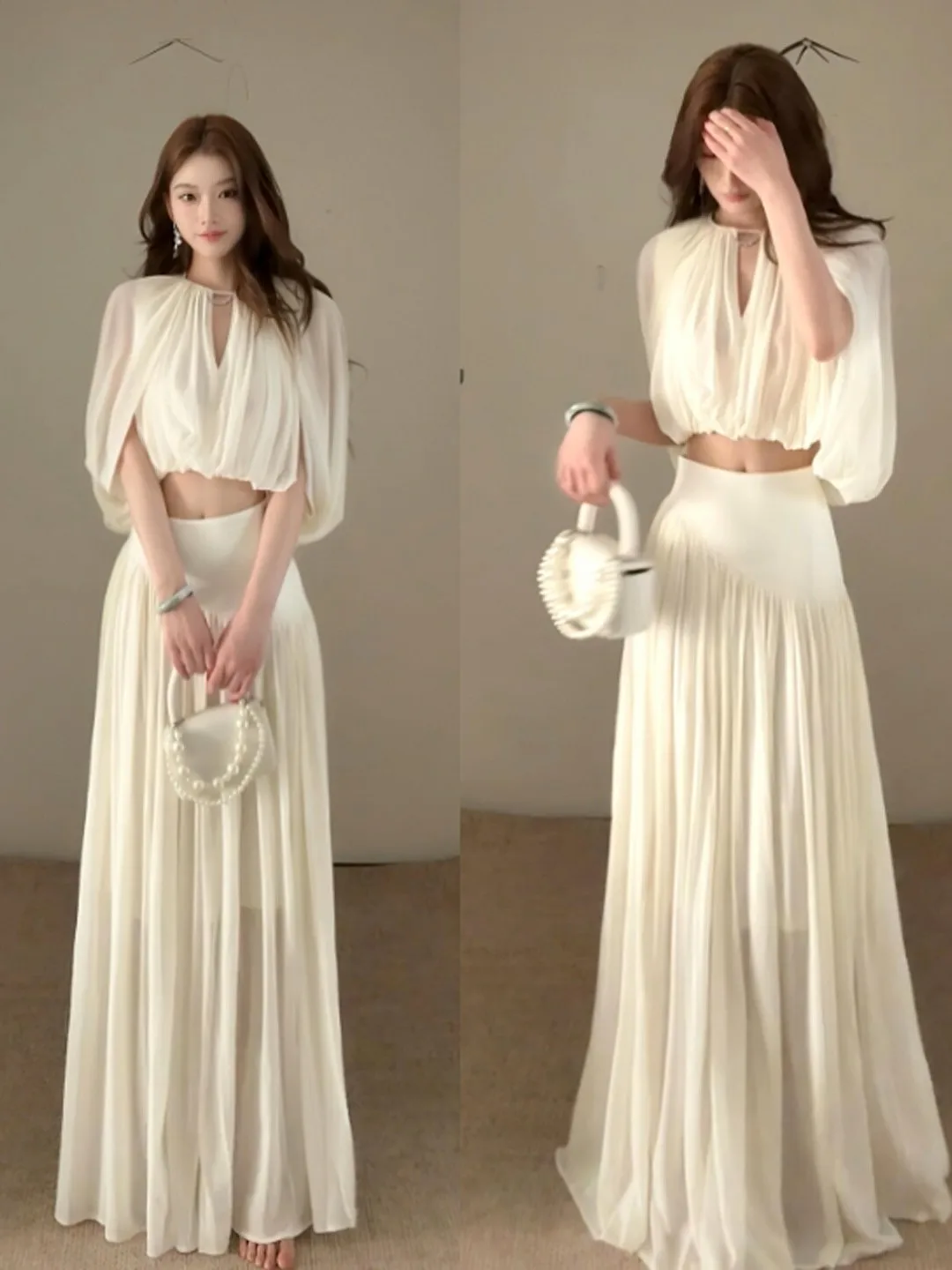 

Unique Fashionable Cowl Neck Half Skirt Set Elegant Summer Outfit Short Sleeve Comfortable Cotton round Neck Two Piece Set