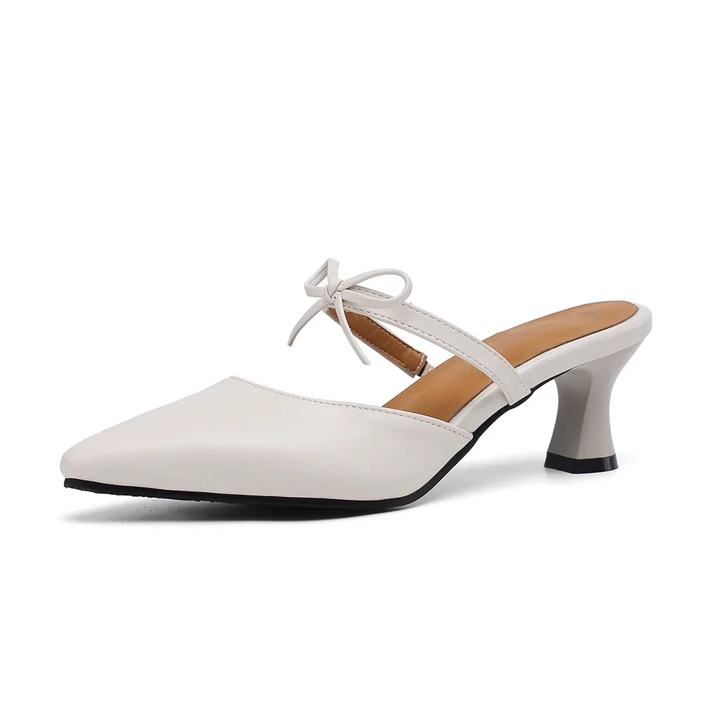 New Summer Fashion Black Apricot Women Causal Mules Pointed Toe High Heel Lady Nude Shoes Plus Big Small Size 31 43 46 view 4