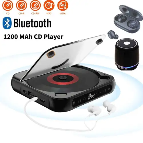 Reproductor de CD portátil con 5 modos de reproducción, auriculares con pantalla táctil, antideslizante, a prueba de golpes, Mini Walkman de CD de música para estudiante y amigo