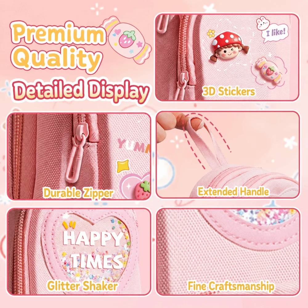 Kawaii Backpack Shaped Pencil Case Multi-Layer Large Capacity Pen Bag Stationery Pouch Gift