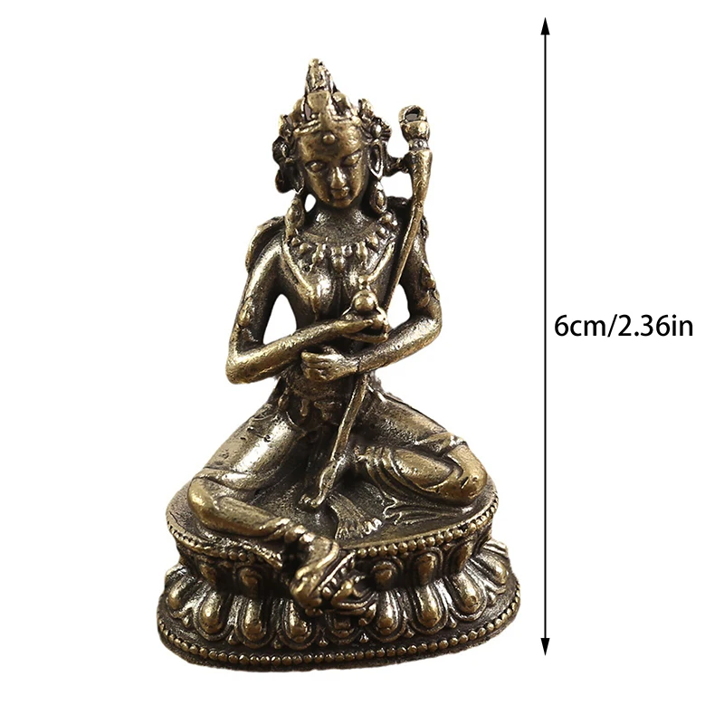 Antique Copper  Statue Home Living Room Office Decoration Figurines Retro Brass Chinese  Green Tara  Statue