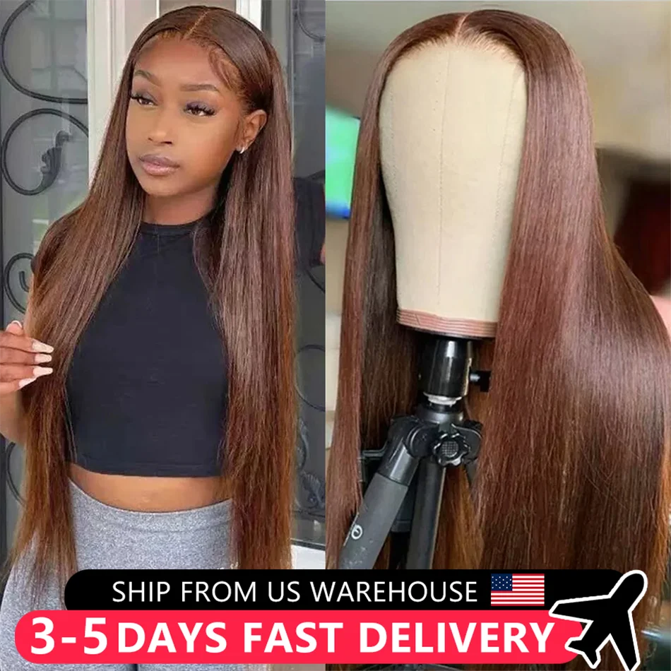 13x4 Chocolate Brown Lace Front Human Hair Wigs Bone Straight Human Hair Wig Transparent Lace Frontal Wig Colored Human Hair Wig