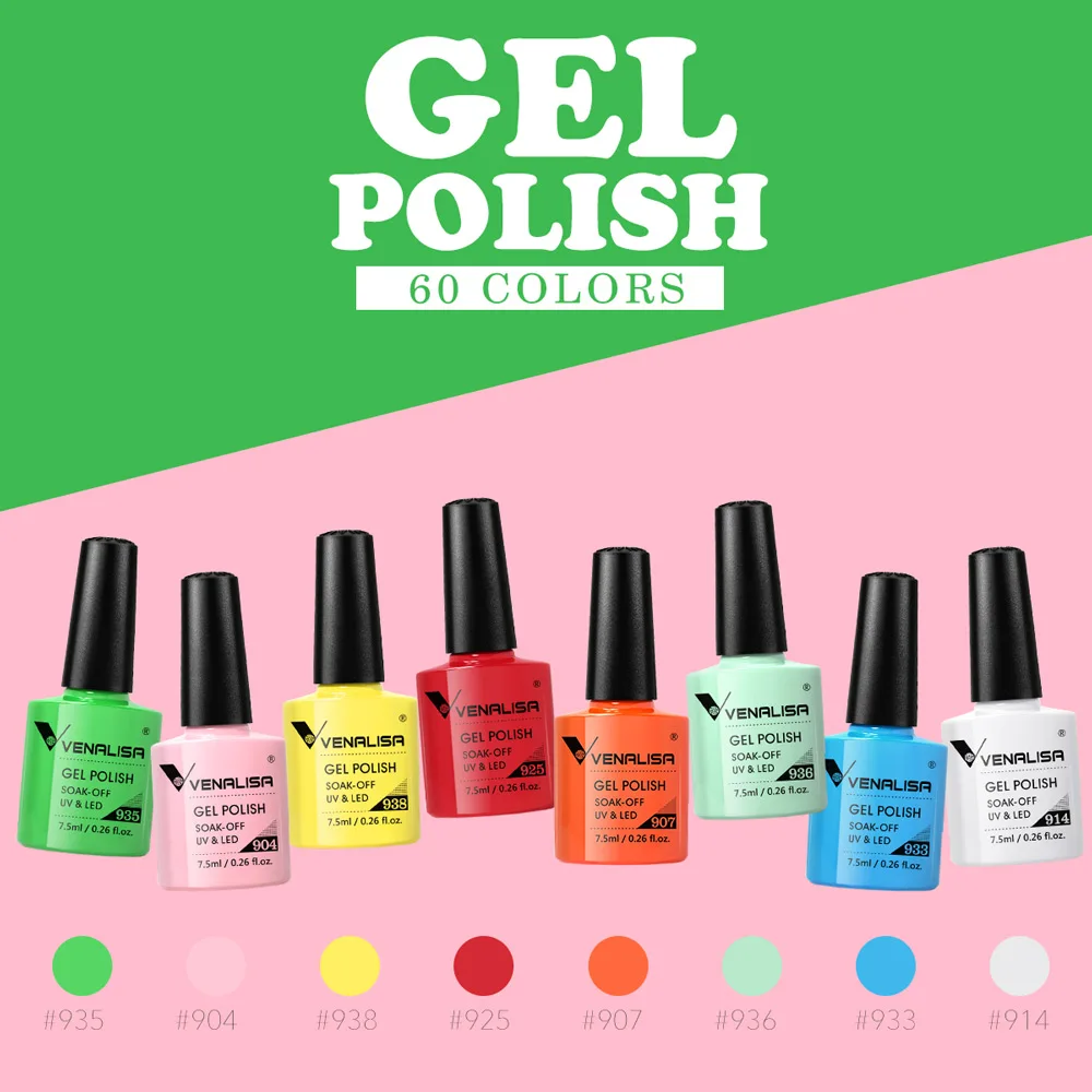 7,5 ml VENALISA Nagel Gel Polnisch Hohe Qualität Nail art Salon 60 Farben Tränken weg vom UV LED Nagel Gel Lack camouflage Farbe Lack