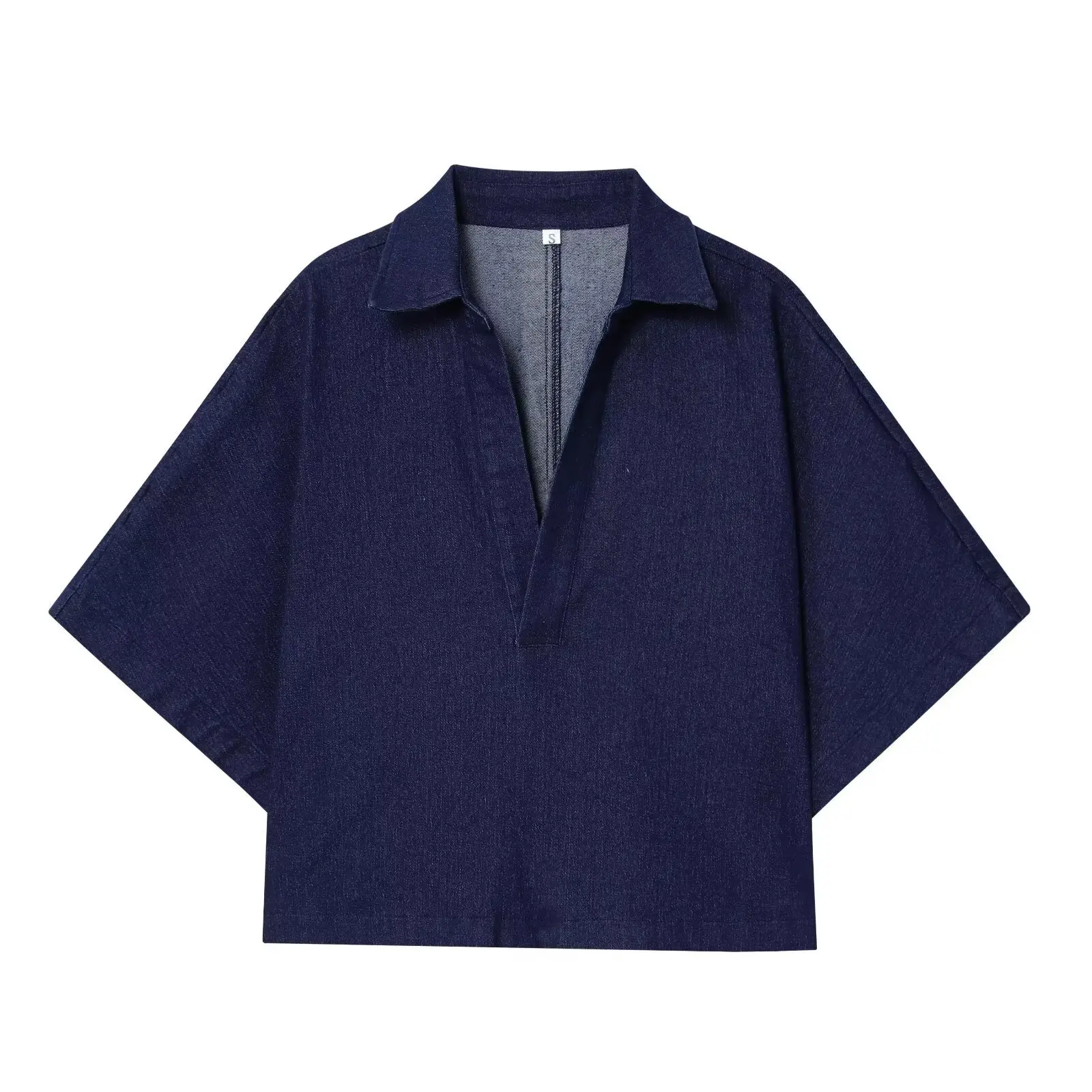 DiYiG امرأة 2025 شتاء جديد موضة قميص بولو الدنيم كل مباراة قصيرة الأكمام فضفاضة تي شيرت Mujer