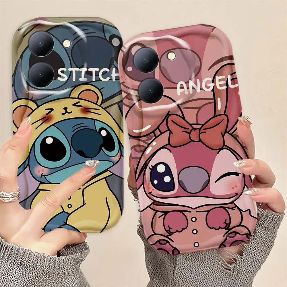 Funny Cute Stitch Angle Cream White Curve Mobile Phone Case Cover For VIVO Y35 Y28 Y27 Y22 Y21 Y20 Y19 S I T A SG G 5G